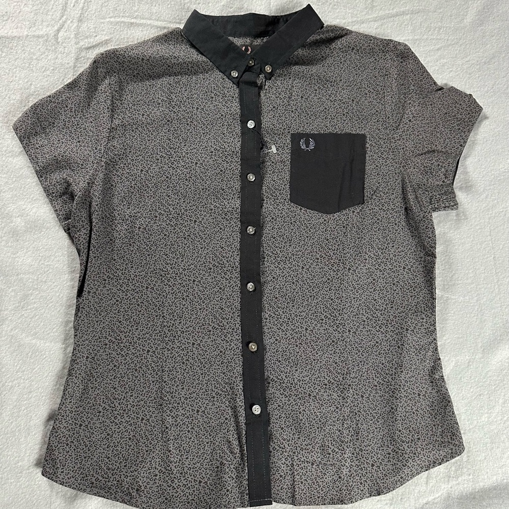 Fred Perry x Amy Winehouse Black and Gray Leopard Button Down Shirt